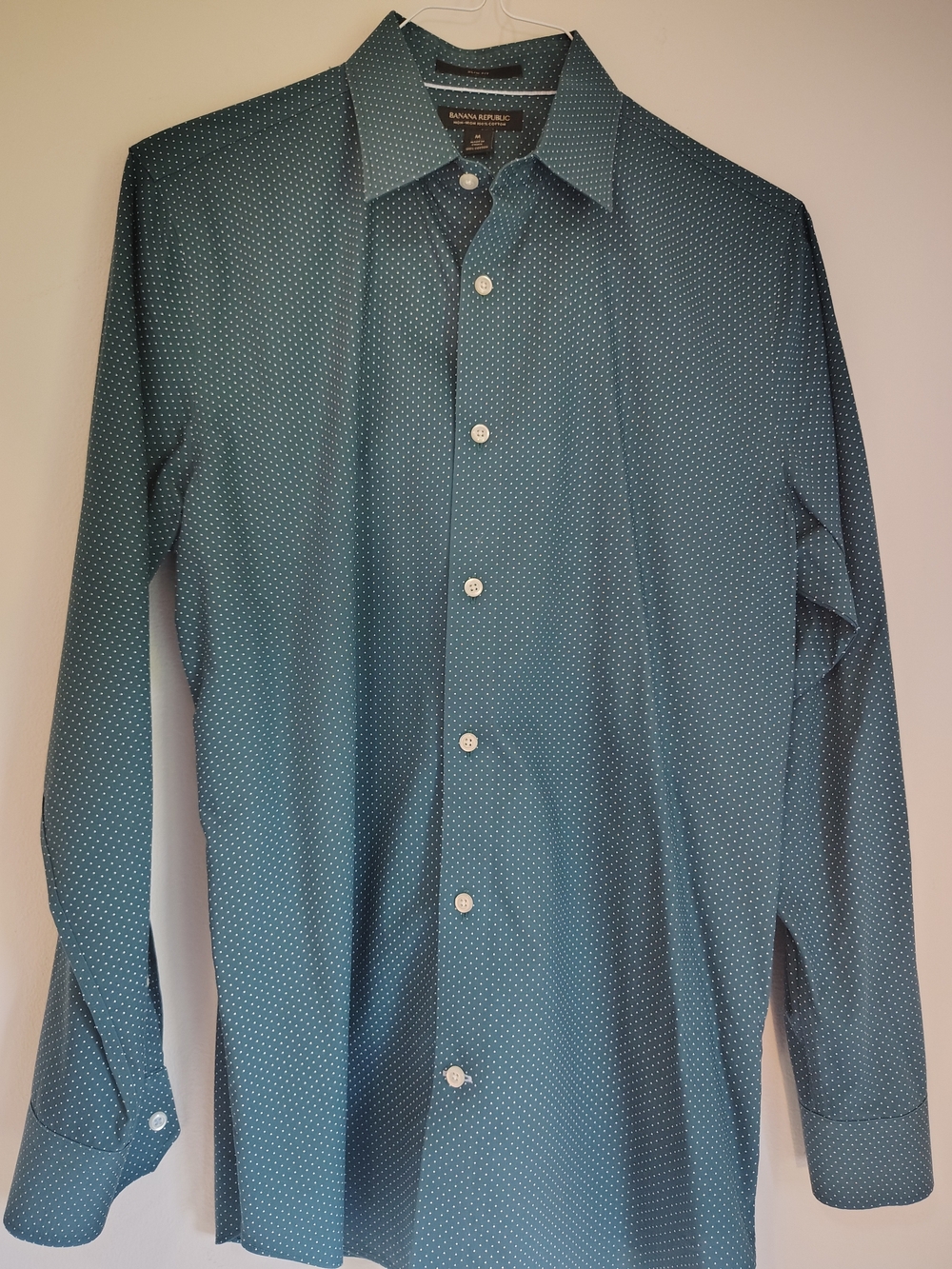 Banana Republic Mens Teal Microdot Dress Shirt Slim Fit Medium